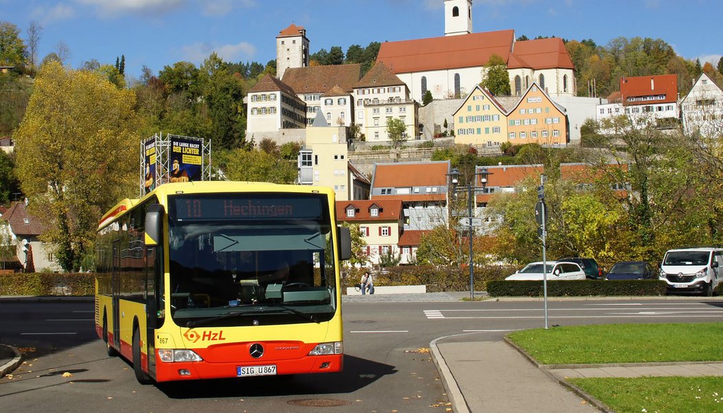 Bus steht vor schöner Kulisse in Horb